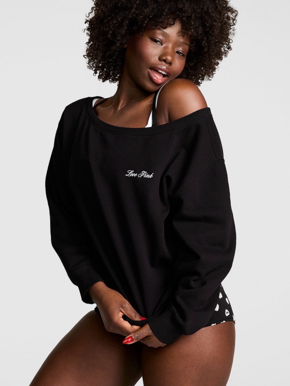 PINK Victoria's Secret Black Off-the-Shoulder Sweatshirt